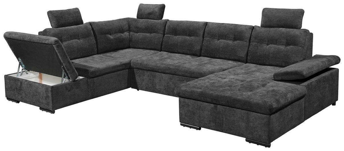 WOHNLANDSCHAFT RONDA Schwarz Webstoff  - Schwarz, Basics, Kunststoff/Textil (218/324/170cm) - Livetastic