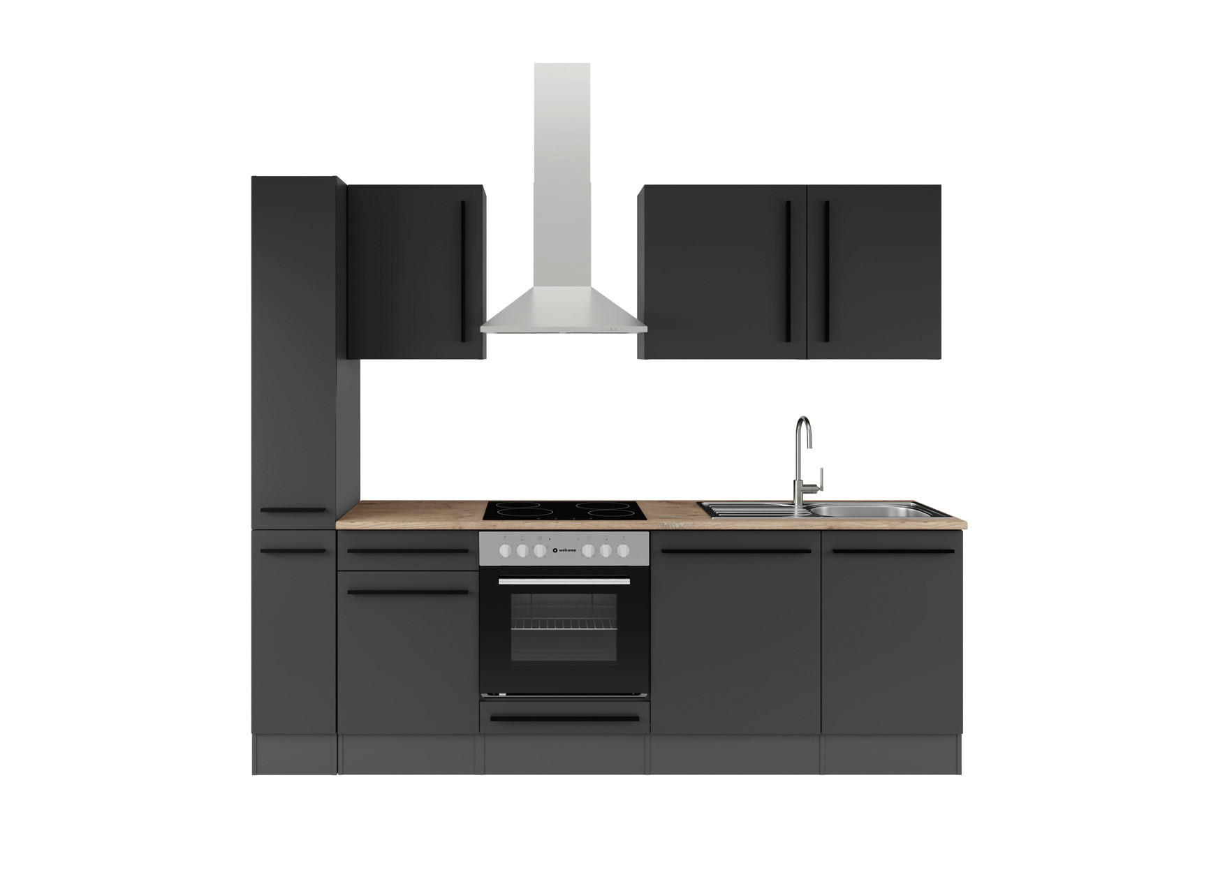 KÜCHENBLOCK 250 cm  in Schwarz  - Eichefarben/Schwarz, LIFESTYLE, Holzwerkstoff/Kunststoff (250cm) - P & B
