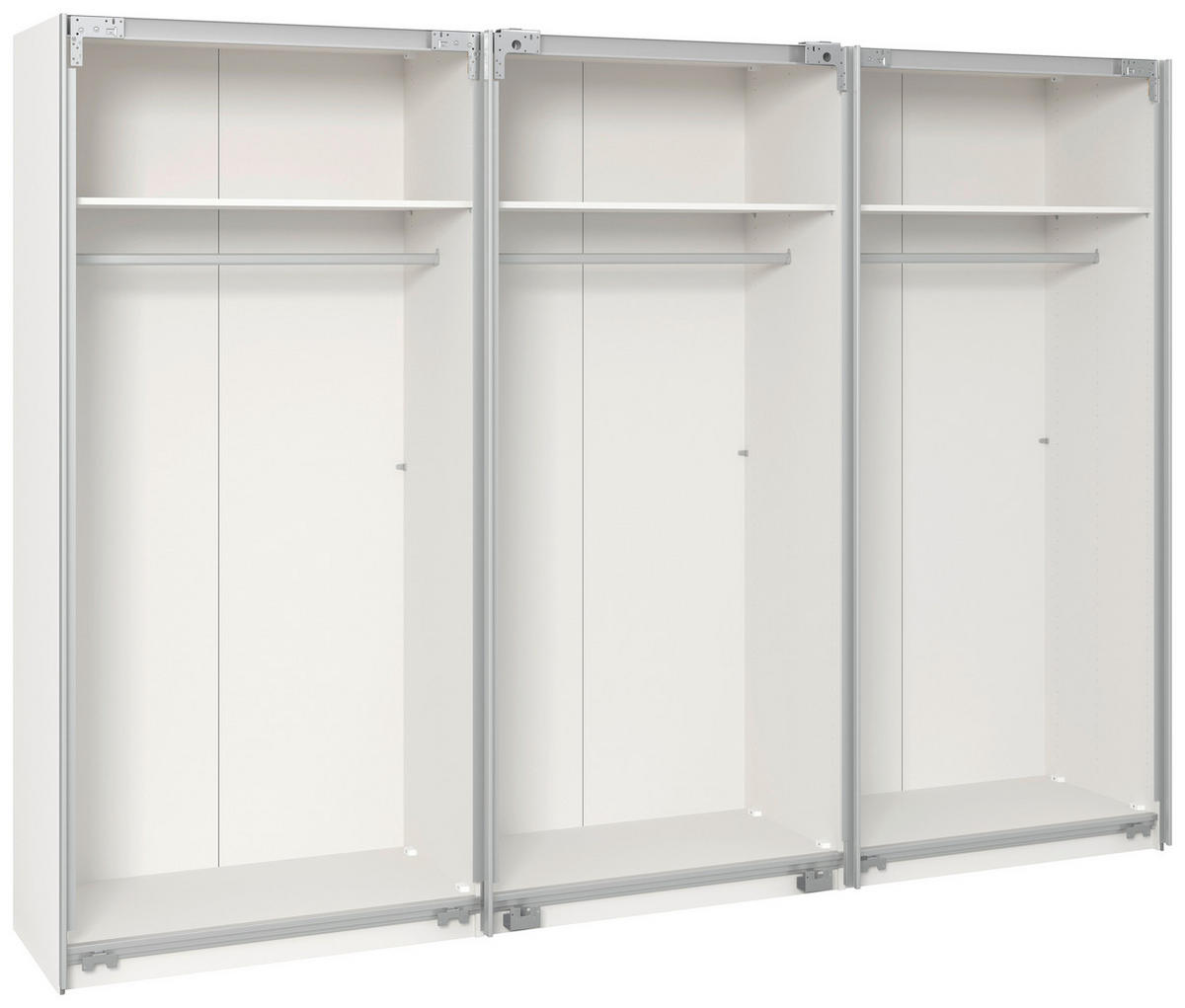 SCHWEBETÜRENSCHRANK  in Weiß  - Edelstahlfarben/Weiß, Design, Glas/Holzwerkstoff (303/236/65cm) - Carryhome