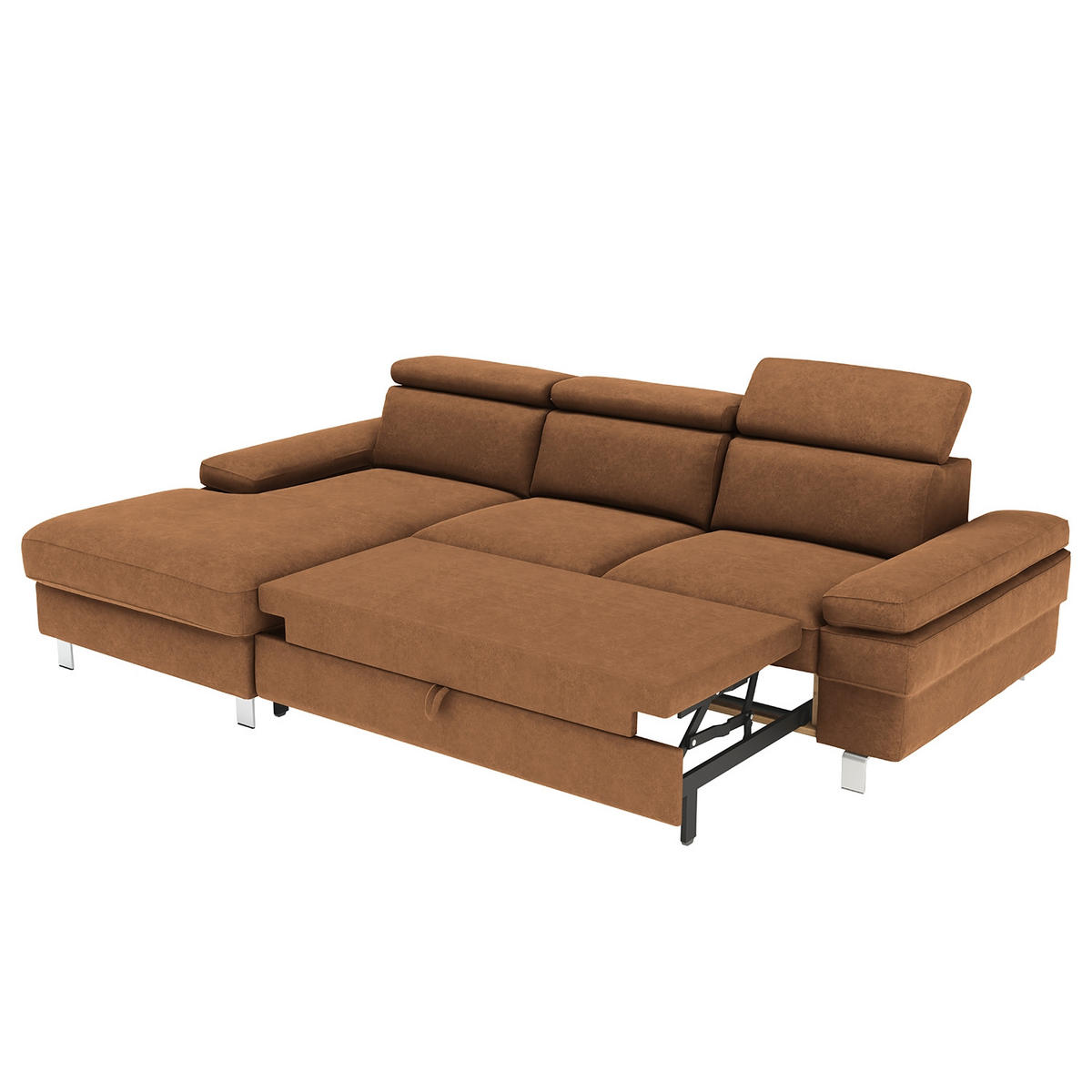 ECKSOFA in Mikrofaser Braun  - Silberfarben/Braun, KONVENTIONELL, Textil/Metall (260/82/182cm) - Trendmanufaktur