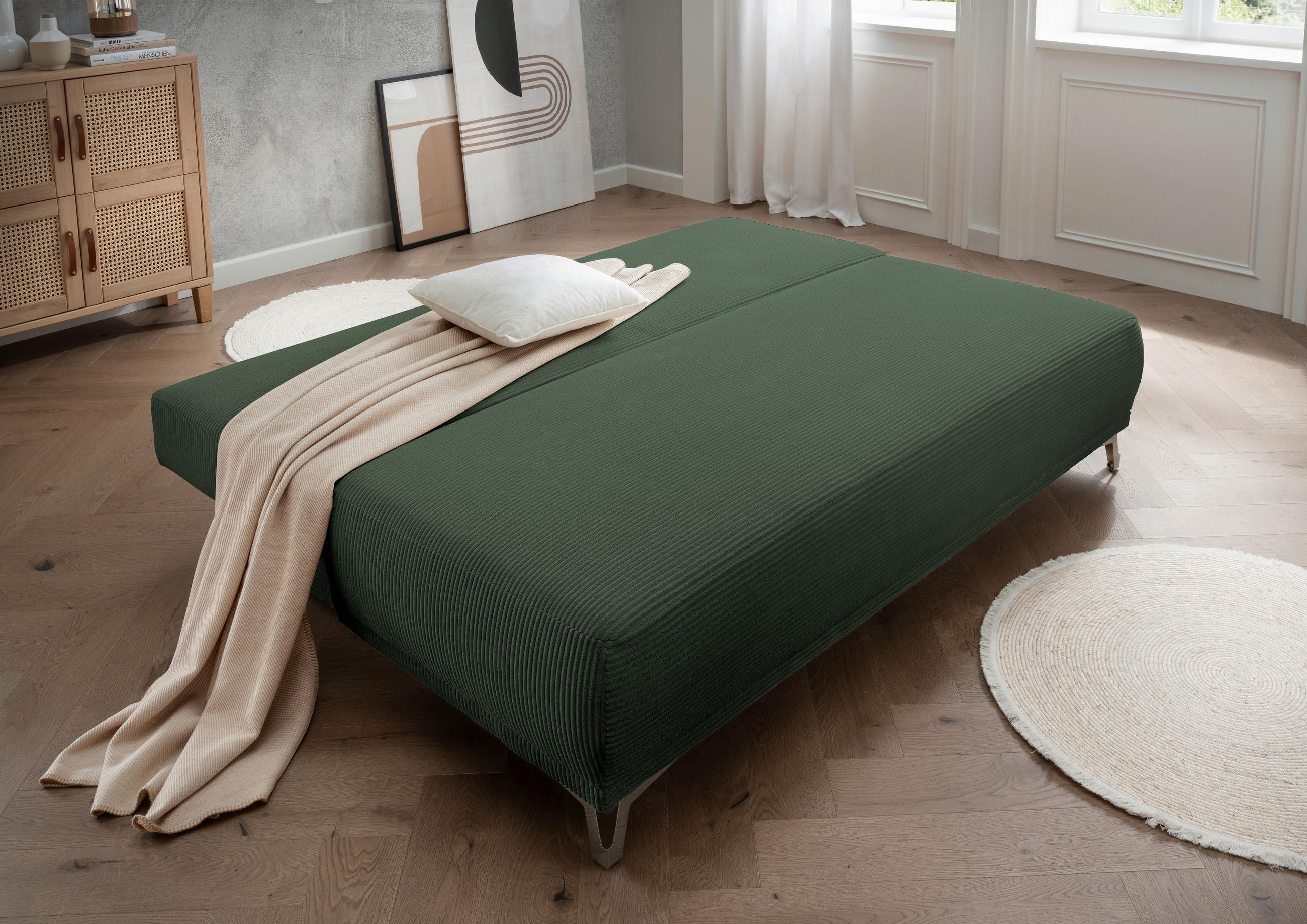 SCHLAFSOFA in Cord Grün  - Chromfarben/Grün, Modern, Textil/Metall (198/90/100cm) - Livetastic