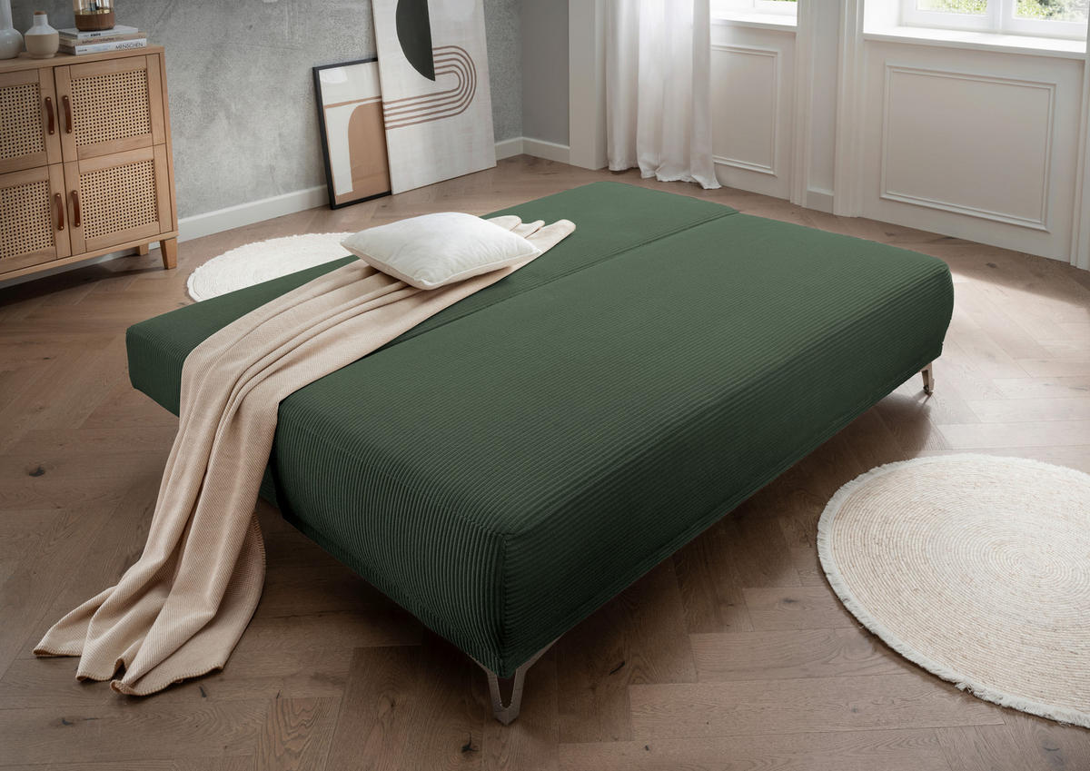 SCHLAFSOFA in Cord Grün  - Chromfarben/Grün, Modern, Textil/Metall (198/90/100cm) - Livetastic