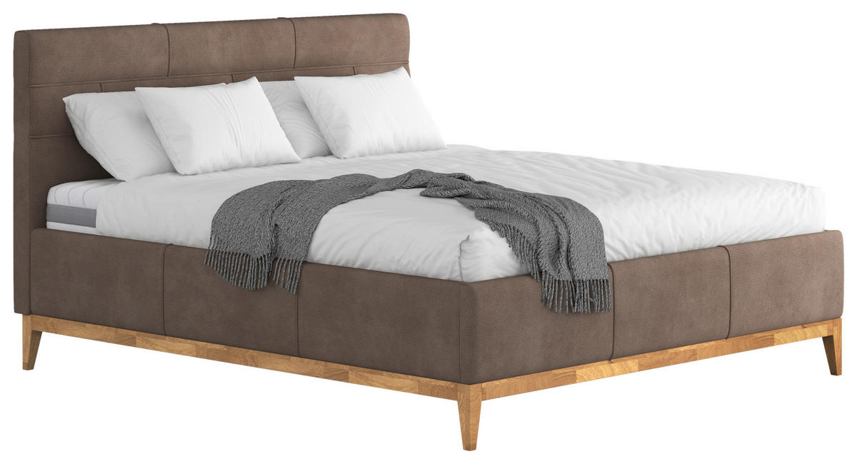 POLSTERBETT 180/200 cm,  in Taupe, Lattenrost, Bettkasten, Matratzen, H3 + H4 = fest + sehr fest  - Taupe/Eichefarben, MODERN, Holz/Holzwerkstoff (180/200cm) - MID.YOU