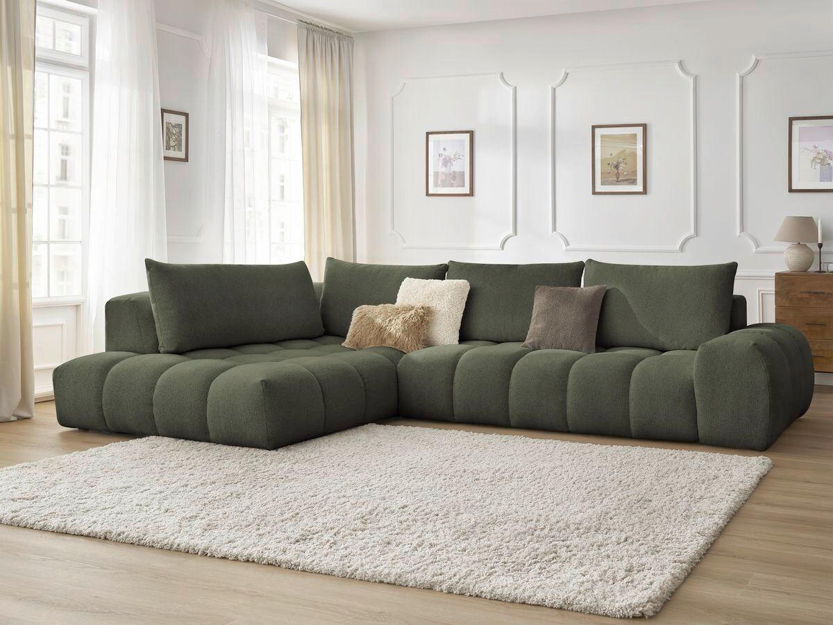 ECKSOFA Ottomane links  EVEREST Grün Flachgewebe  - Schwarz/Grün, MODERN, Kunststoff/Textil (210/352cm)