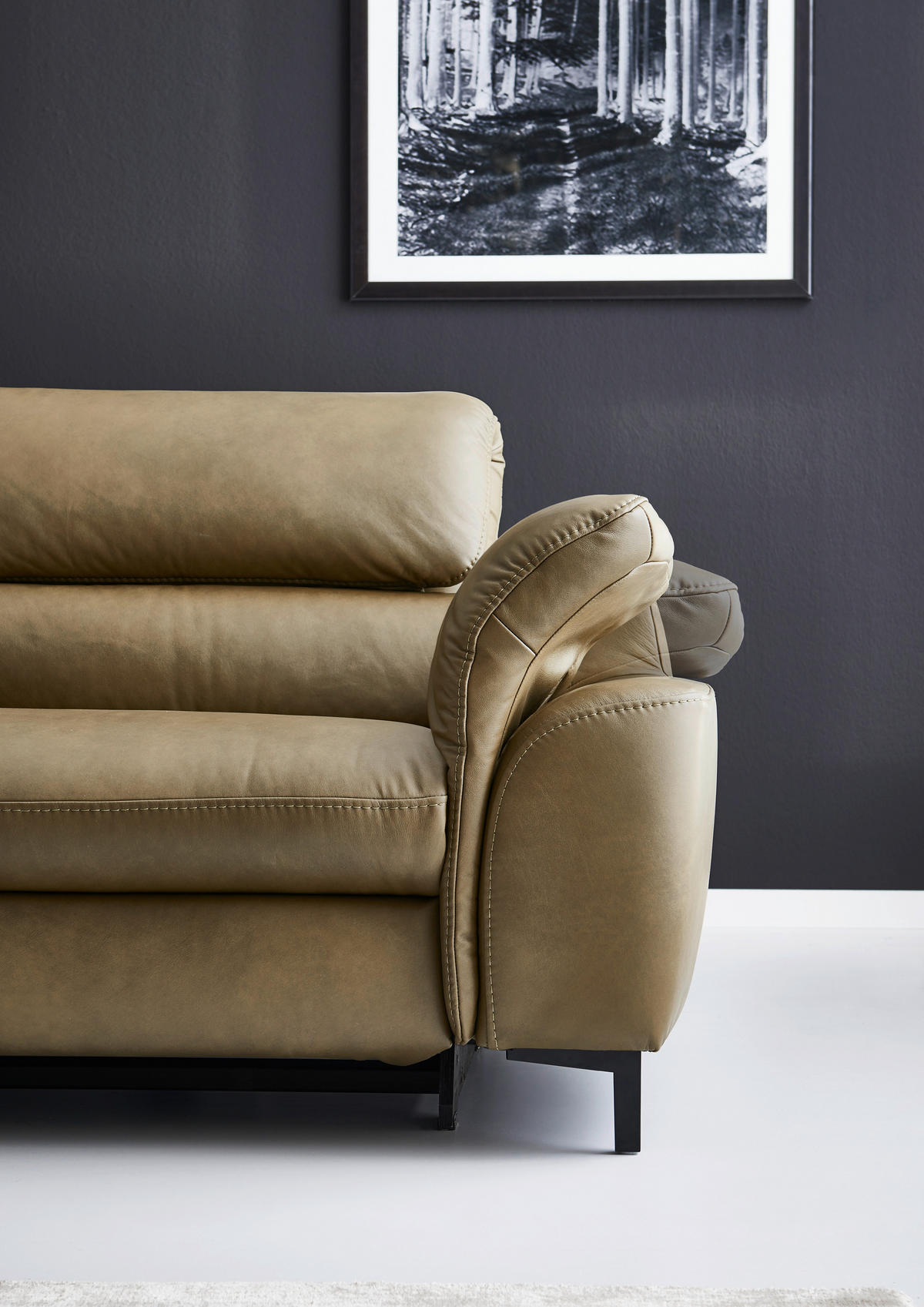 ECKSOFA in Echtleder Schlammfarben  - Schlammfarben/Schwarz, Design, Leder/Metall (246/280cm) - Hukla