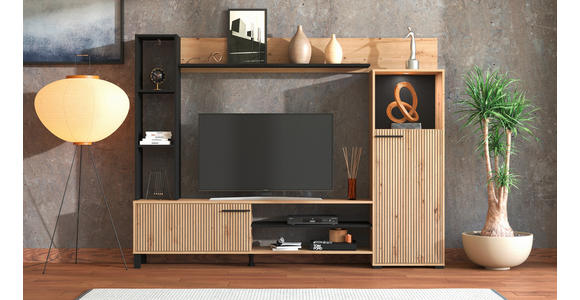 WOHNWAND in Eiche Artisan 207,5/157,5/33 cm - Schwarz/Eiche Artisan, KONVENTIONELL, Holzwerkstoff/Metall (207,5/157,5/33cm) - Carryhome