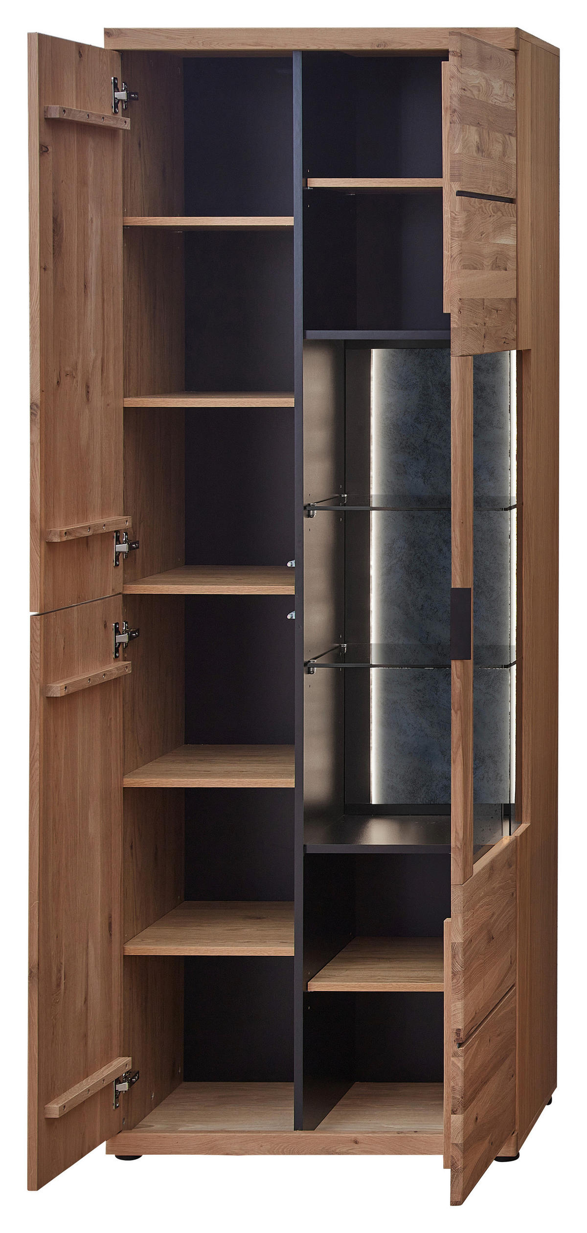 VITRINE  in furniert, massiv Eiche Anthrazit, Eiche Bianco  - Eiche Bianco/Anthrazit, Natur, Glas/Holz (75/207/42cm) - Linea Natura