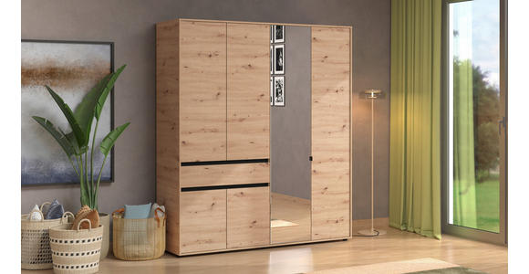 DREHTÜRENSCHRANK 6-türig Schwarz, Eiche Artisan  - Schwarz/Eiche Artisan, Basics, Glas/Holzwerkstoff (182,5/210.5/54cm) - Xora
