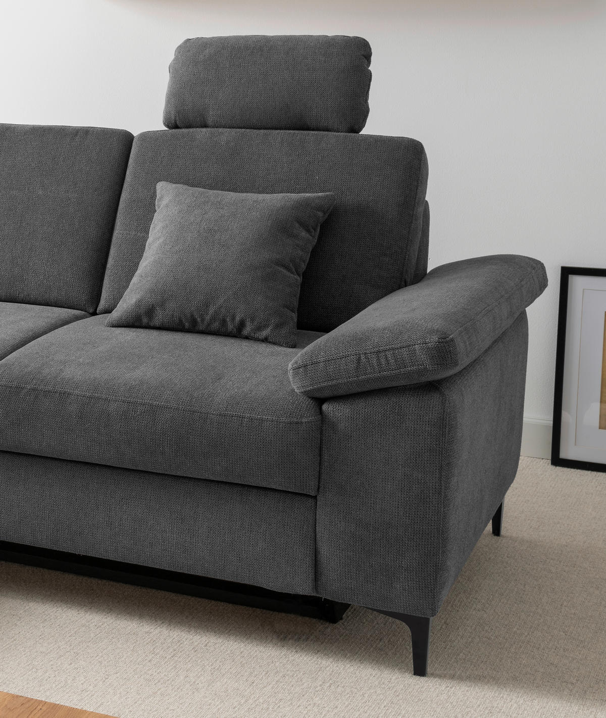 ECKSOFA Chenille Anthrazit  - Anthrazit/Schwarz, Konventionell, Textil/Metall (151/245cm) - Livetastic