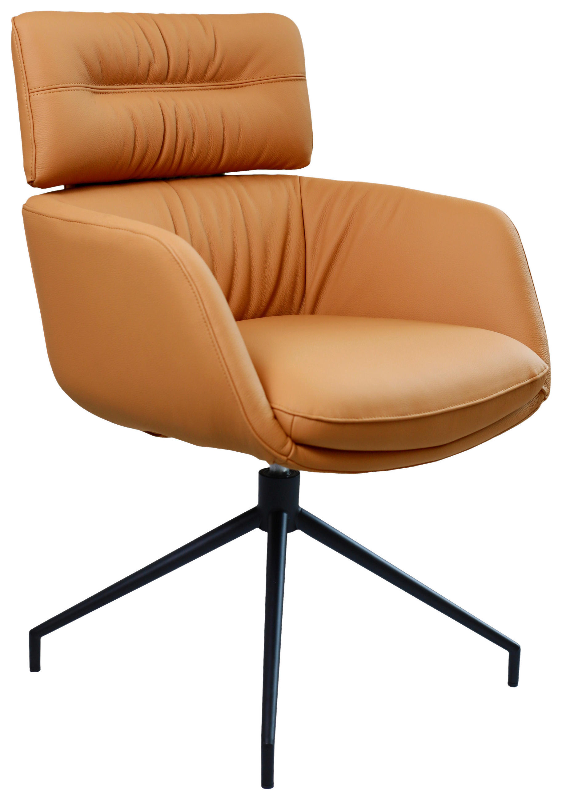 ARMLEHNSTUHL  in Eisen Echtleder pigmentiert  - Cognac/Schwarz, Design, Leder/Metall (62/92/66cm) - Dieter Knoll