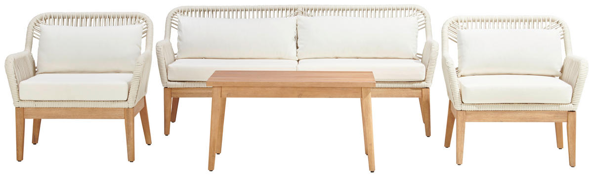 LOUNGEGARNITUR Akazie vollmassiv Aluminium  - Creme/Weiß, MODERN, Holz/Metall (85/55/45cm) - Ambia Garden