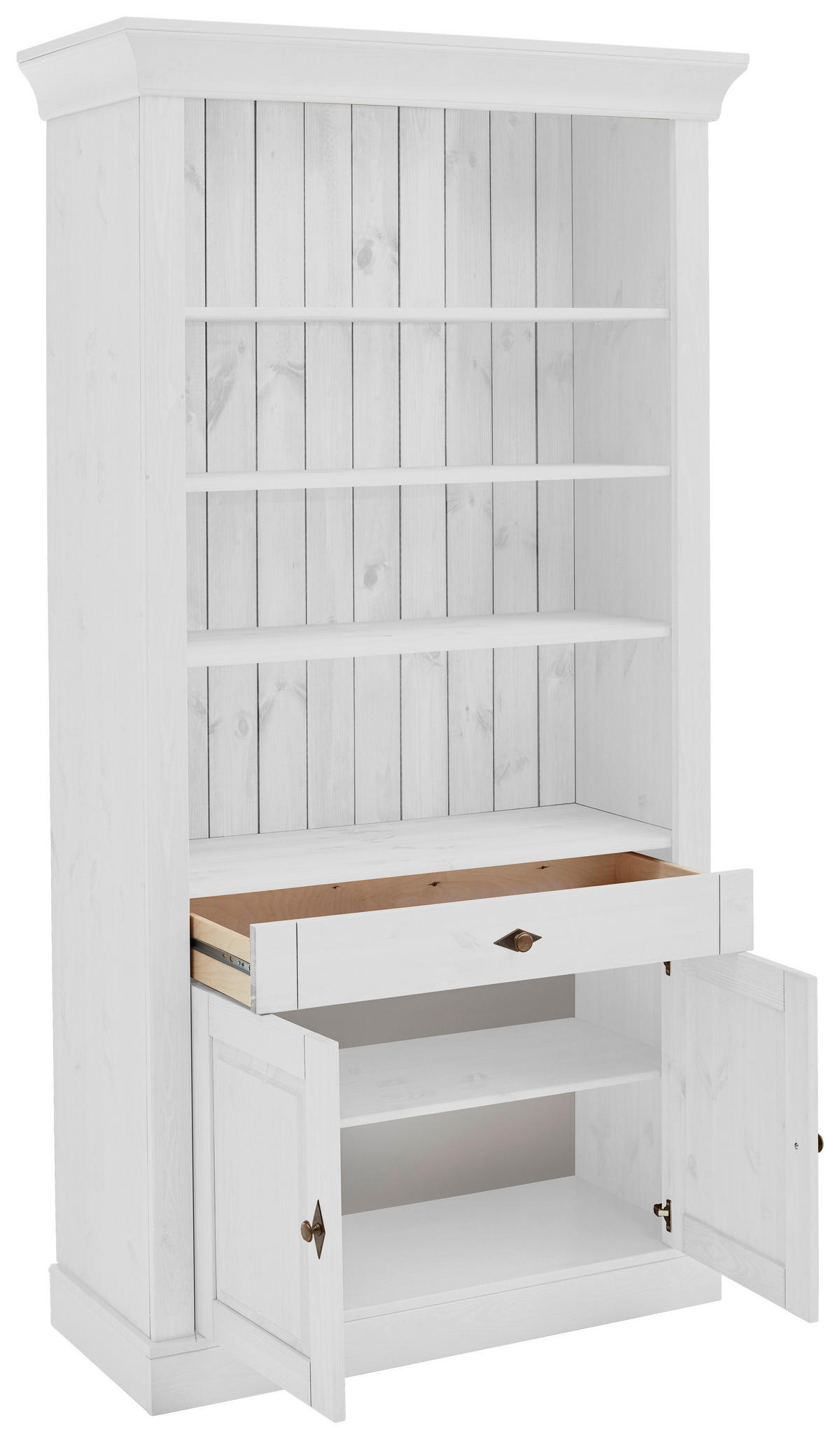 REGAL Kiefer massiv Weiß  - Weiß/Kupferfarben, ROMANTIK / LANDHAUS, Holz/Metall (108/202/45cm) - Boxxx