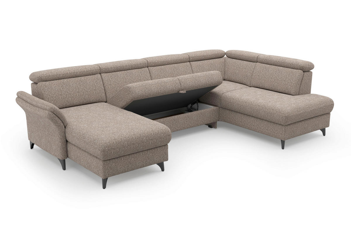 WOHNLANDSCHAFT GLENDALE E in Chenille Cappuccino  - Schwarz/Cappuccino, KONVENTIONELL, Textil/Metall (166/321/193cm) - Sit & More