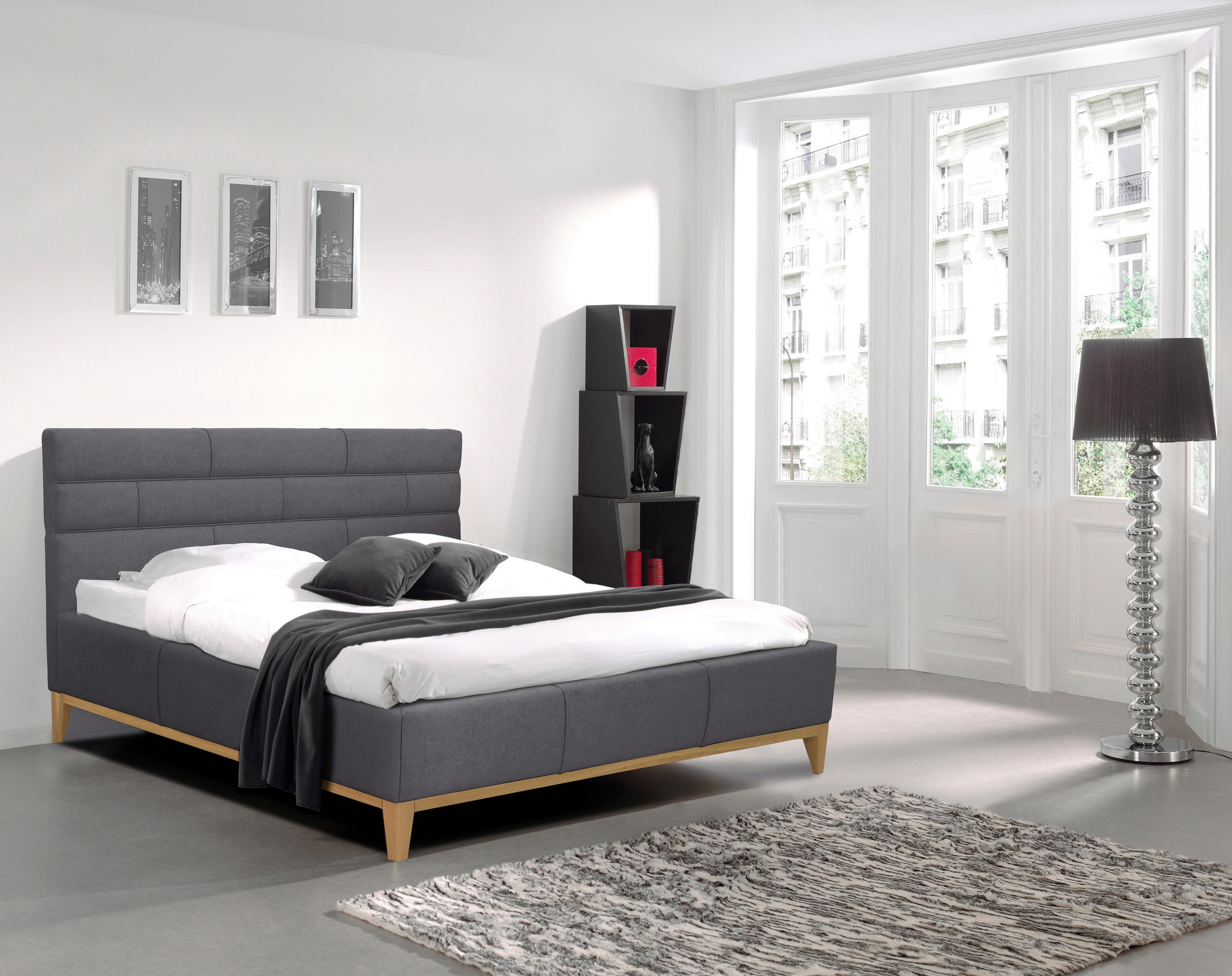 KÁRPITOZOTT ÁGY 160/200 cm  antracit  - antracit, Basics, műanyag/textil (160/200cm) - Carryhome