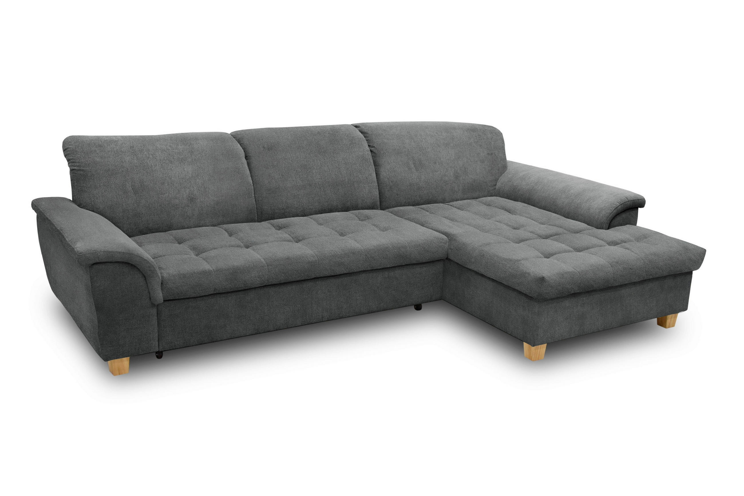 ECKSOFA Dunkelgrau Mikrofaser Bettkasten, Schlaffunktion, Kopfteilverstellung  - Eichefarben/Dunkelgrau, KONVENTIONELL, Holz/Textil (279/170cm) - MID.YOU