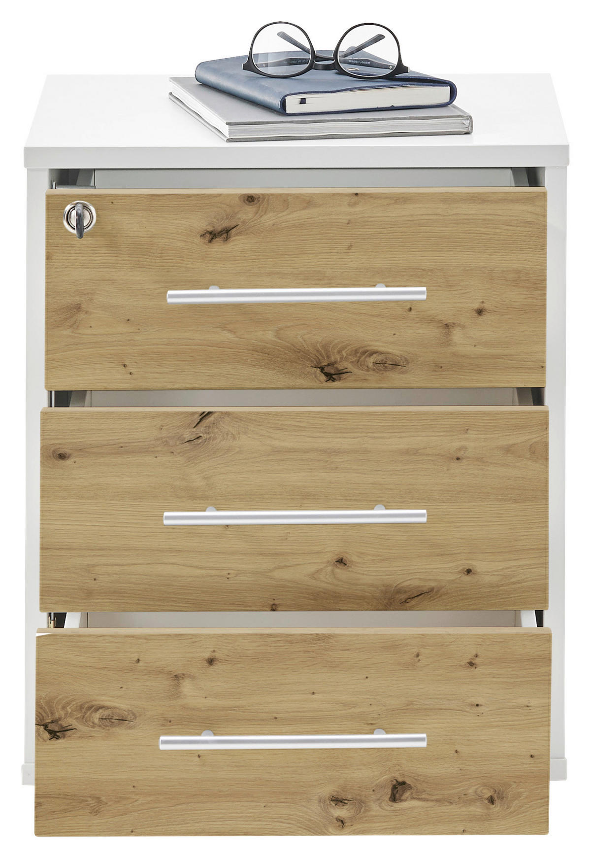 ROLLCONTAINER Eiche Artisan  - Silberfarben/Eiche Artisan, MODERN, Holzwerkstoff/Kunststoff (43/56/42cm) - Carryhome