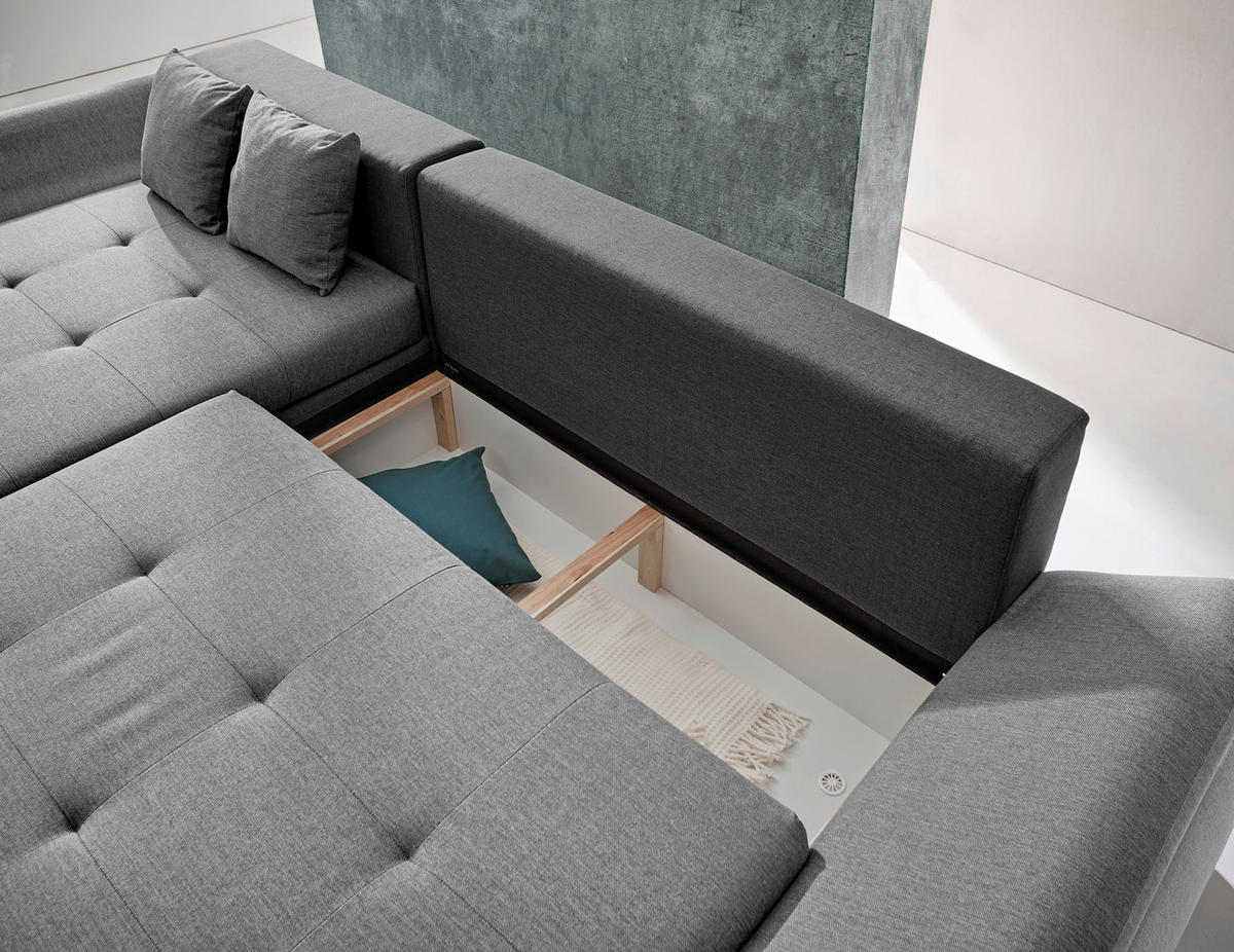 ECKSOFA Dunkelgrau, Hellgrau Webstoff  - Chromfarben/Dunkelgrau, Design, Kunststoff/Textil (302/187cm) - Carryhome