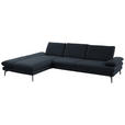 ECKSOFA in Echtleder Dunkelblau  195/308 cm  - Schwarz/Dunkelblau, Design, Leder/Metall (195/308cm) - Dieter Knoll