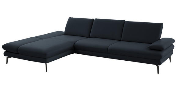 ECKSOFA in Echtleder Dunkelblau 195/308 cm - Schwarz/Dunkelblau, Design, Leder/Metall (195/308cm) - Dieter Knoll