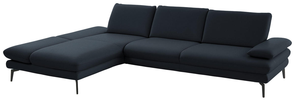 ECKSOFA in Echtleder Dunkelblau  - Schwarz/Dunkelblau, Design, Leder/Metall (195/308cm) - Dieter Knoll