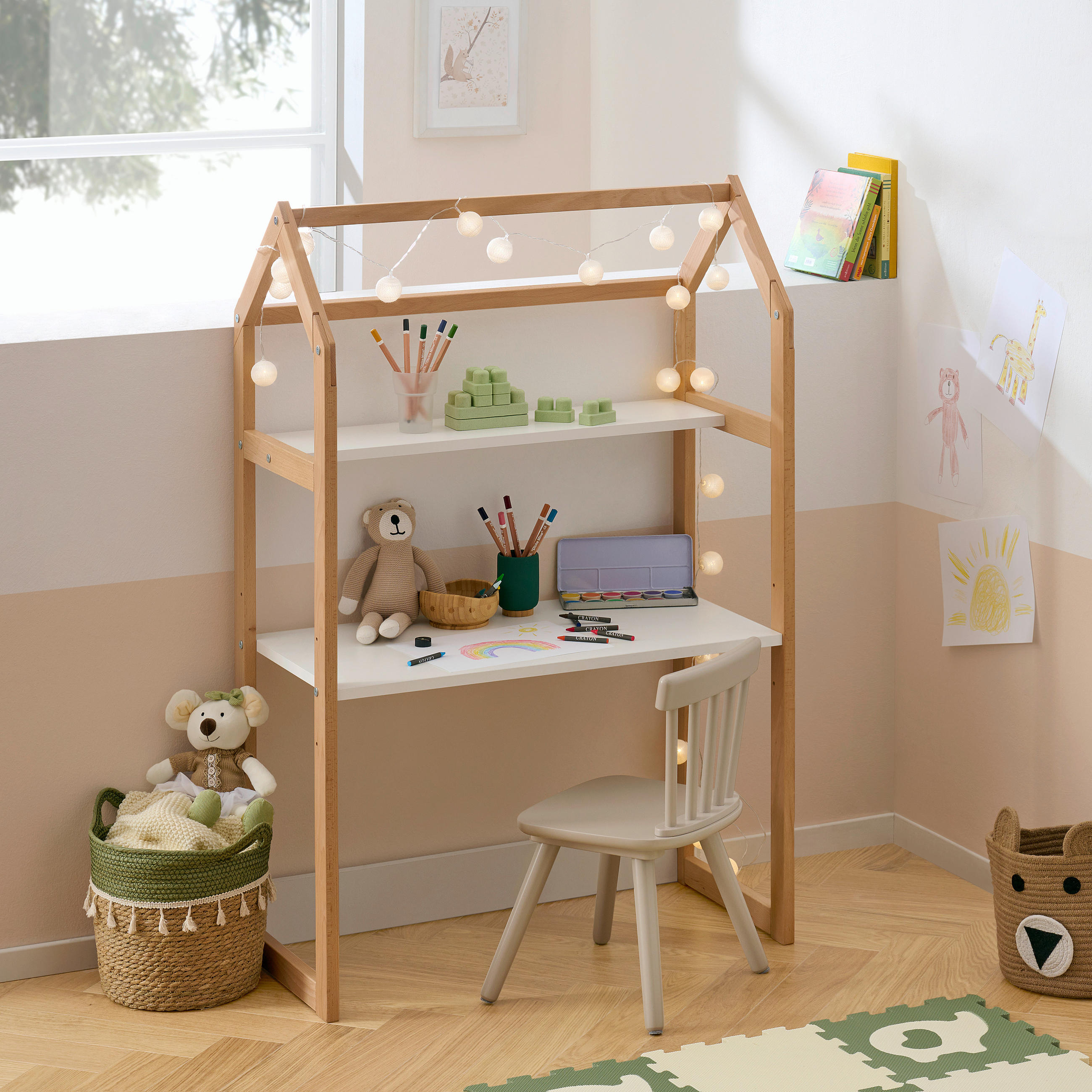 KINDERSCHREIBTISCH Buche massiv  - Naturfarben/Weiß, Trend, Holz (80/122/40cm) - My Baby Lou