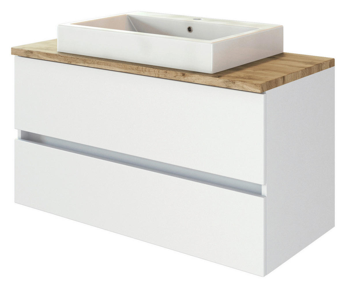 BADEZIMMER  in 100 cm  - Weiss/Eichefarben, Basics, Keramik/Holzwerkstoff (100cm) - Held