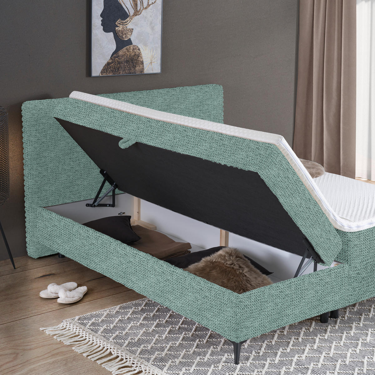 BOXBETT 160/200 cm  in Türkis  - Türkis/Schwarz, Design, Holz/Holzwerkstoff (160/200cm) - Xora
