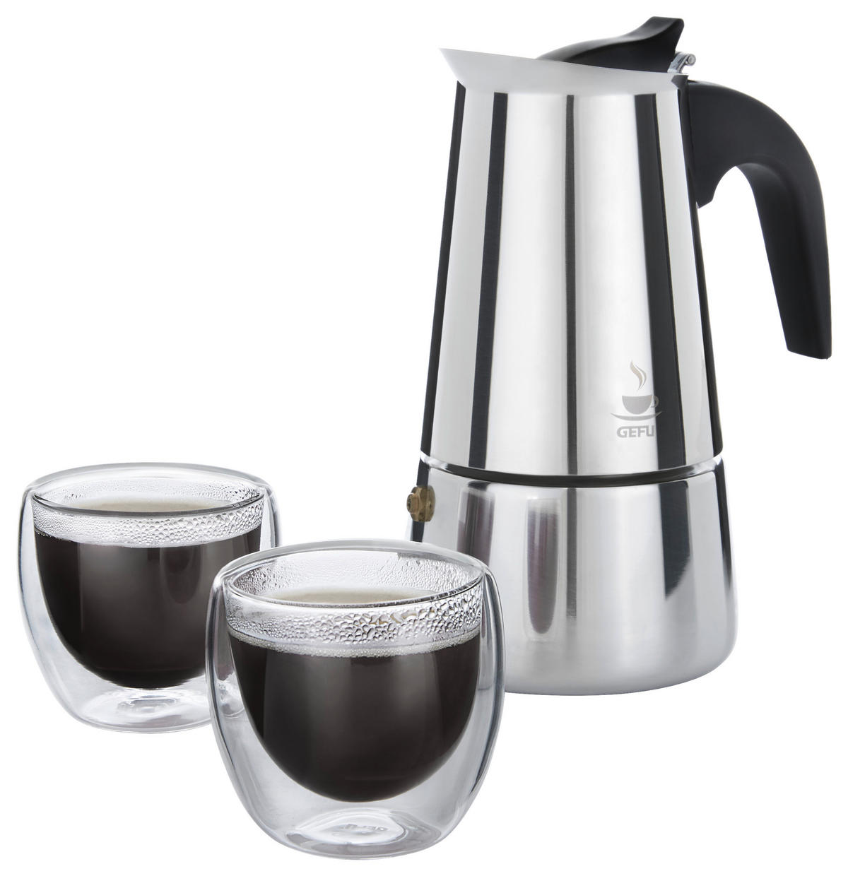 Espressokocher mit 2 Gläsern  - Edelstahlfarben/Transparent, Basics, Glas/Kunststoff (8,3/12,5/17cm) - Gefu