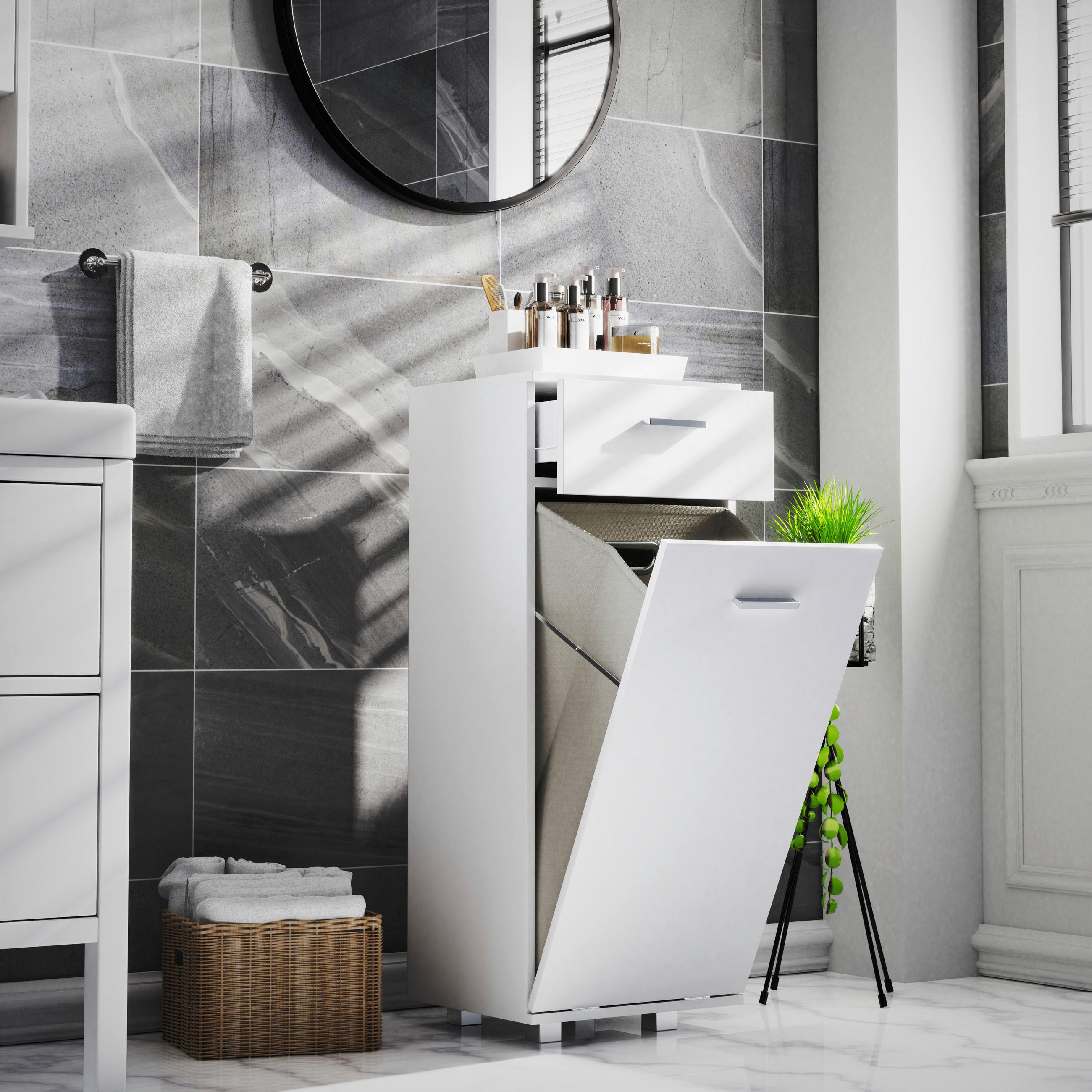 MIDISCHRANK 40/101/35 cm  - Weiss/Silberfarben, Modern, Holzwerkstoff/Kunststoff (40/101/35cm) - MID.YOU