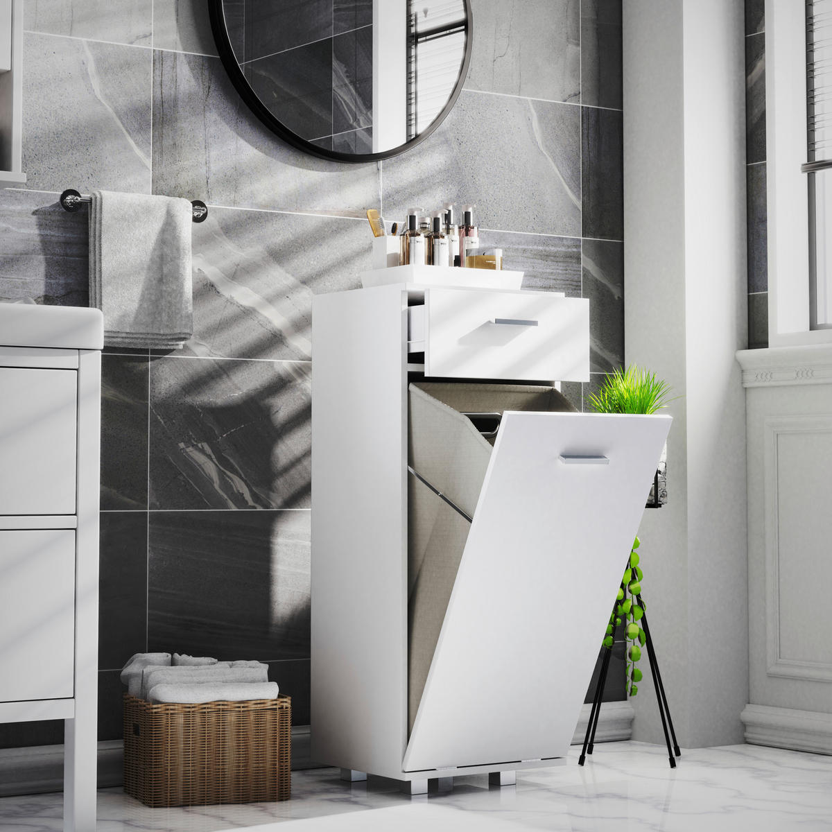 MIDISCHRANK 40/101/35 cm  - Weiss/Silberfarben, Modern, Holzwerkstoff/Kunststoff (40/101/35cm) - MID.YOU