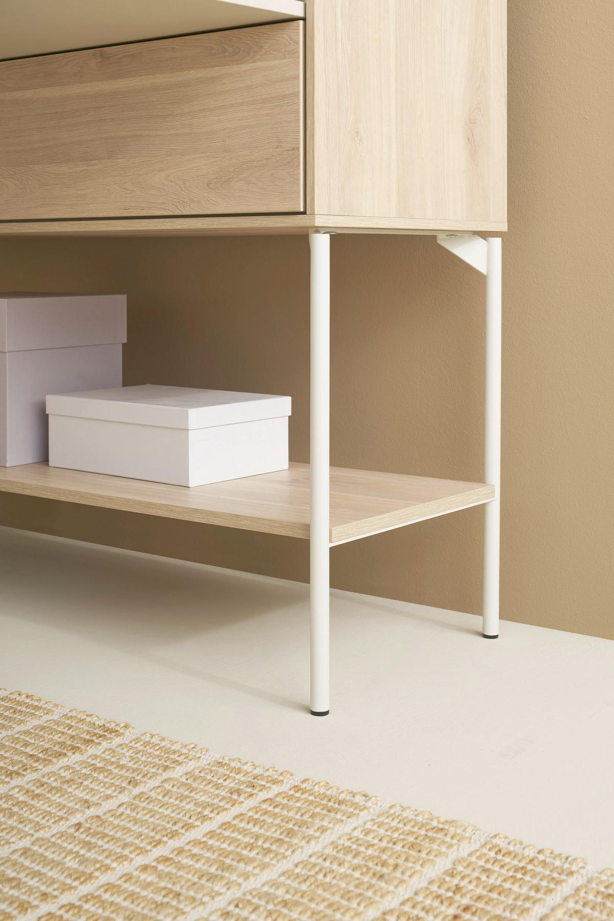 SIDEBOARD LABOE 114/135/41 cm 1 Schublade(n)  - Eiche Bianco/Seidengrau, MODERN, Glas/Holzwerkstoff (114/135/41cm) - Schöner Wohnen
