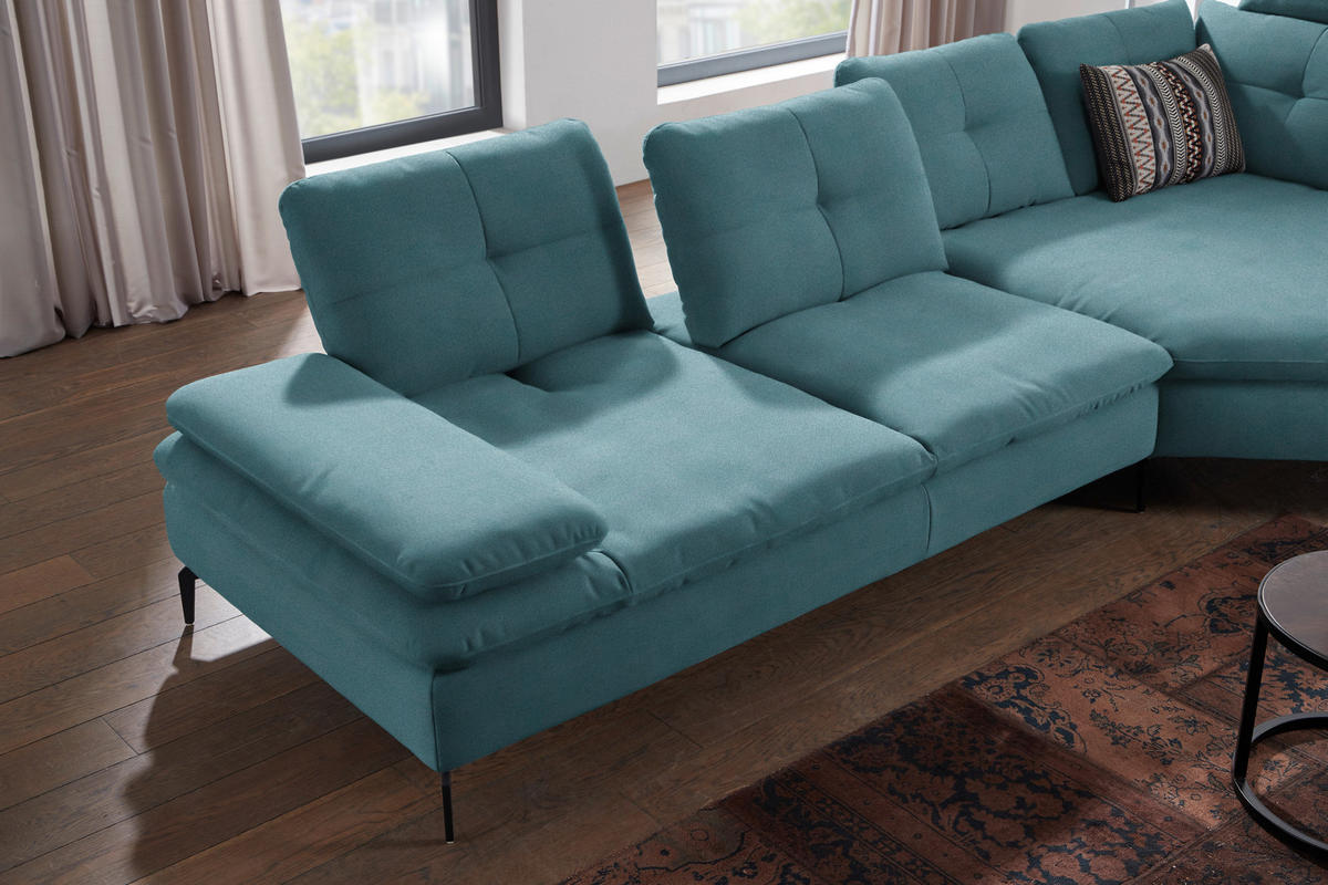 ECKSOFA in Flachgewebe Hellblau  - Schwarz/Hellblau, Design, Textil/Metall (344/157cm) - Chilliano