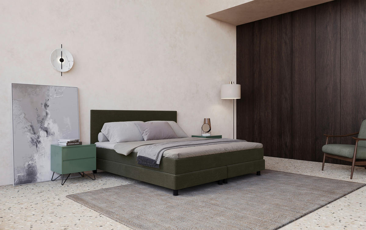 BOXBETT 160/200 cm  in Dunkelgrün  - Dunkelgrün/Dunkelbraun, MODERN, Holzwerkstoff/Textil (160/200cm) - MID.YOU