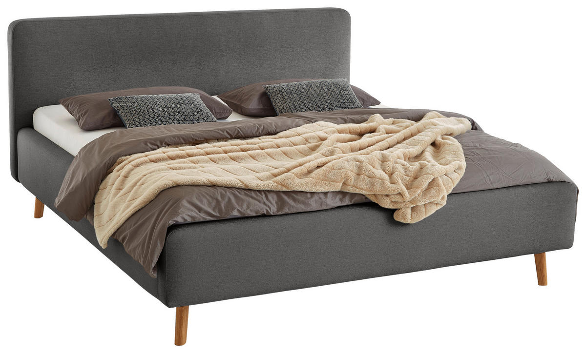 POLSTERBETT 180/200 cm  in Anthrazit  - Eichefarben/Anthrazit, Design, Holz/Textil (180/200cm) - Xora