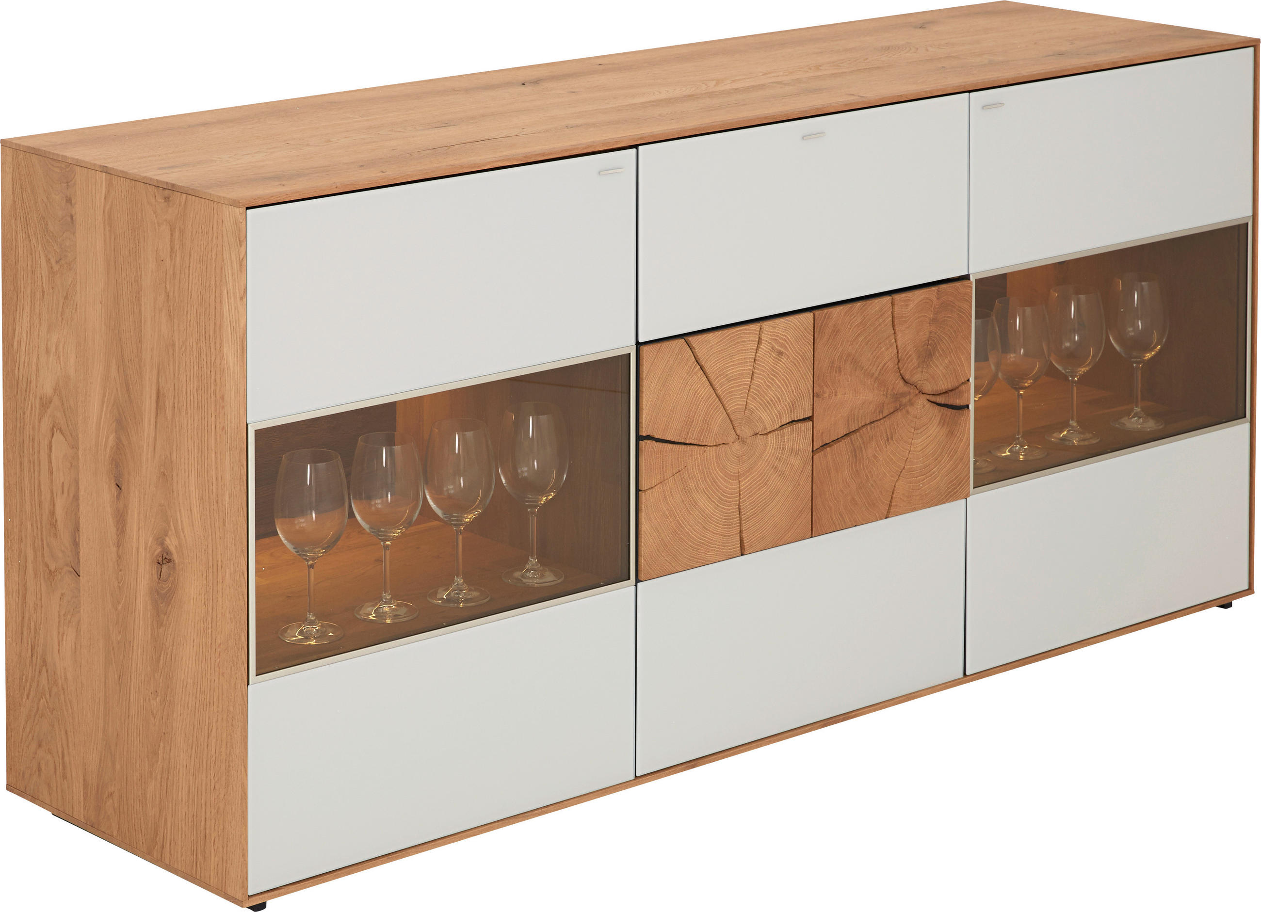 SIDEBOARD Lago  in 175/80,5/49 cm  - Eichefarben/Weiß, Design, Glas/Holz (175/80,5/49cm) - Valnatura