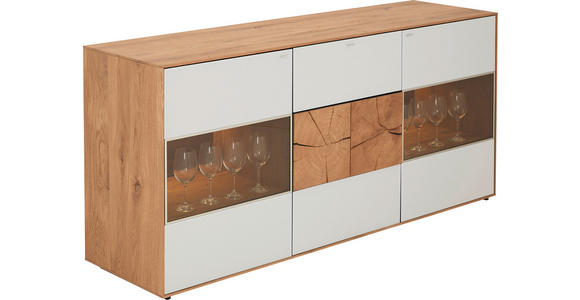 SIDEBOARD Lago in 175/80,5/49 cm - Eichefarben/Weiß, Design, Glas/Holz (175/80,5/49cm) - Valnatura