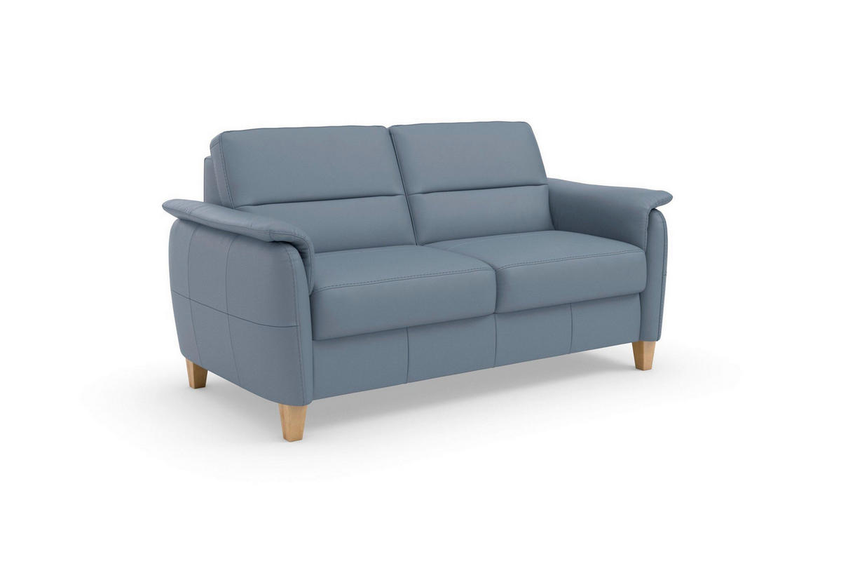 3-SITZER-SOFA PALMERA E Echtleder Graublau  - Graublau/Eichefarben, Basics, Leder/Holz (179/89/89cm) - Sit & More