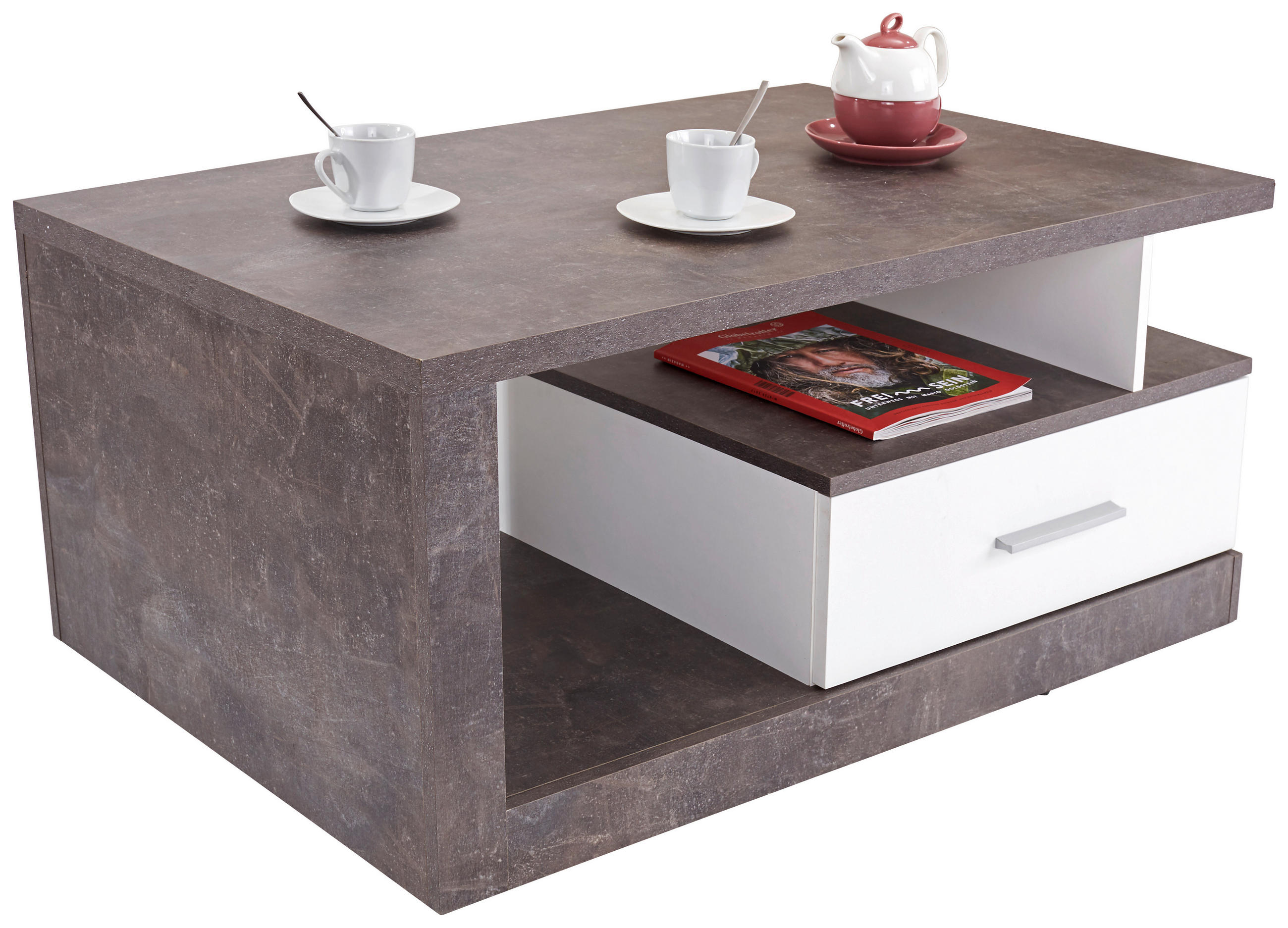 Couchtisch Mit Stauraum Iguan, Betonoptik Dunkel/weiß