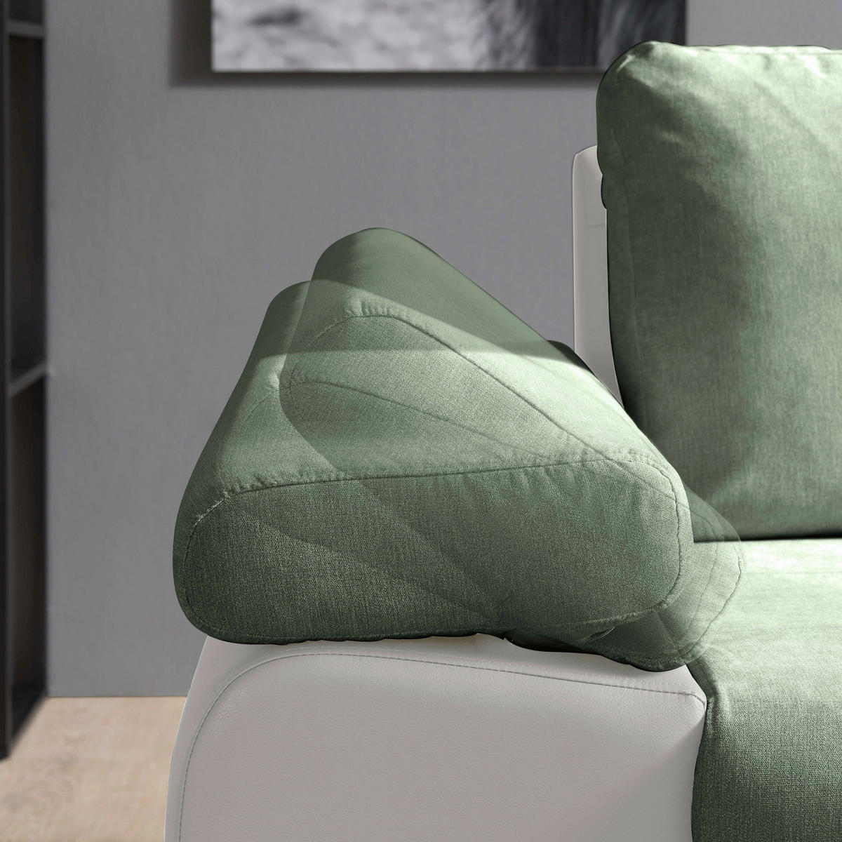 ECKSOFA in Flachgewebe Weiss, Olivgrün  - Weiss/Olivgrün, Design, Kunststoff/Textil (271/175cm) - MID.YOU