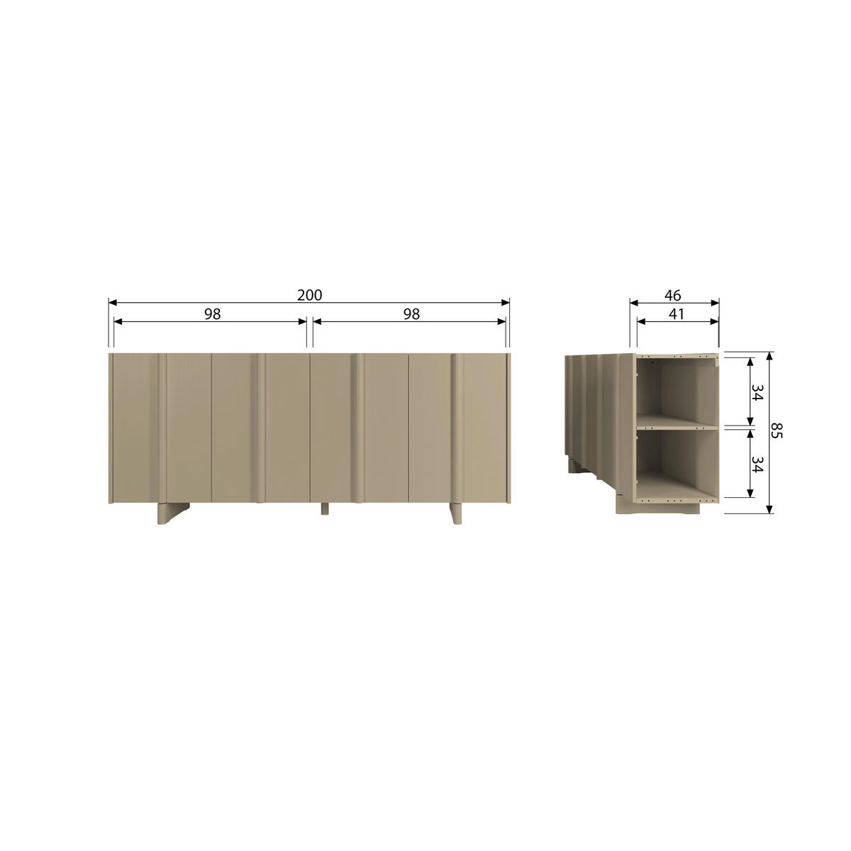 SIDEBOARD Basu  in 200/85/46 cm  - Schlammfarben, Design, Holz (200/85/46cm) - Livetastic