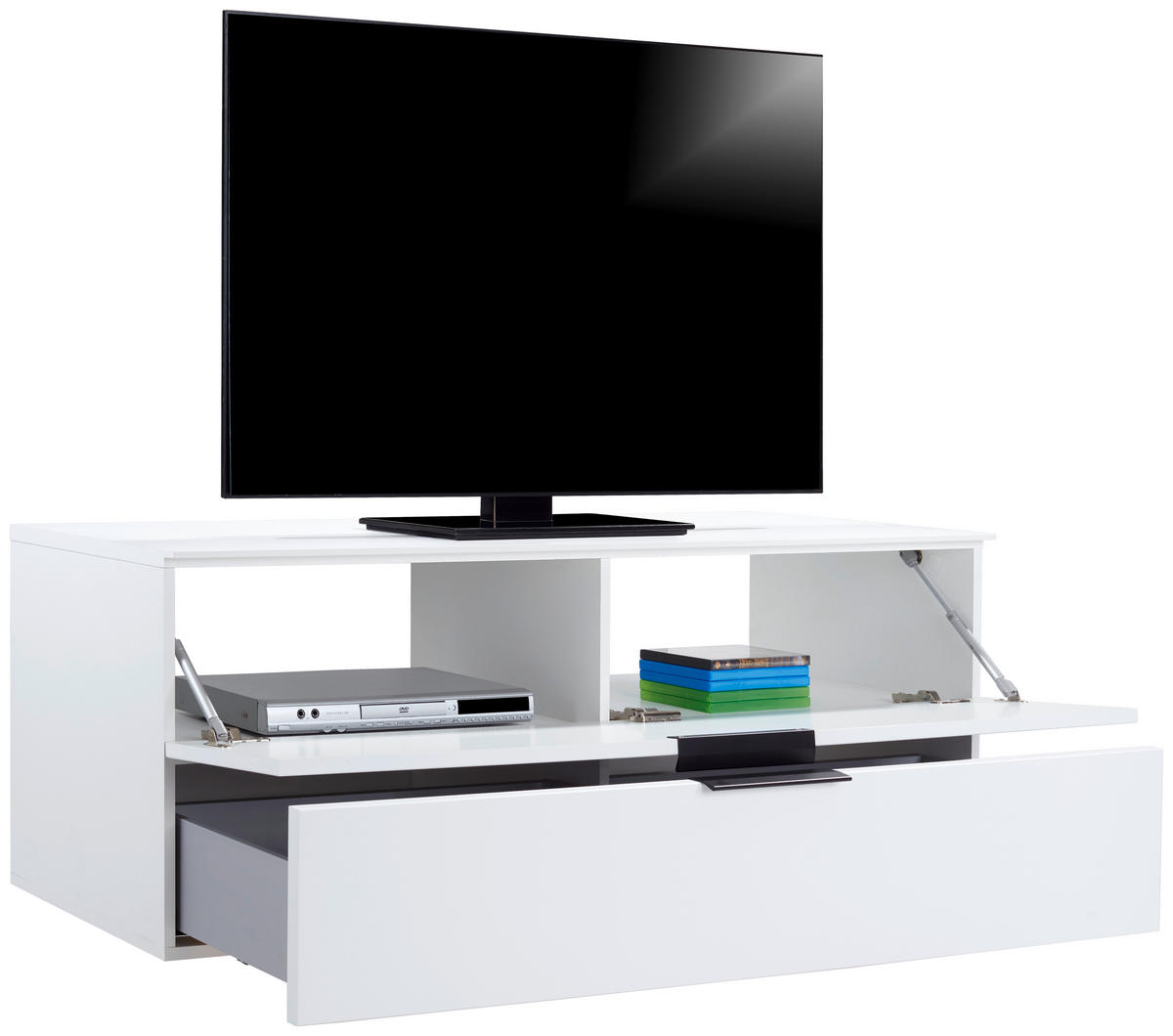 MEDIABÄNK vit  140/62/44 cm  - vit/svart, Modern, metall/trämaterial (140/62/44cm)