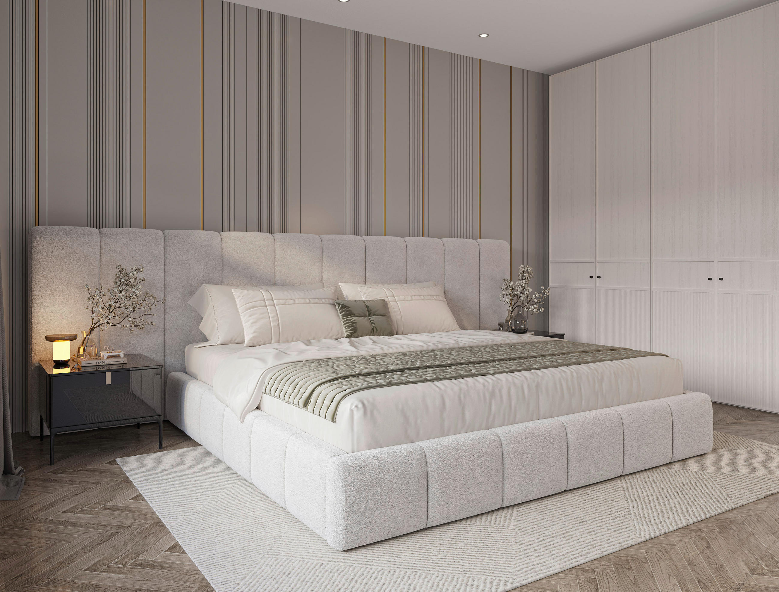 POLSTERBETT 180/200 cm  Beige  - Beige/Schwarz, Design, Holz/Kunststoff (180/200cm) - Carryhome