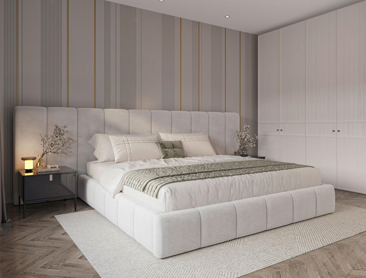 POLSTERBETT 200/200 cm  Beige  - Beige/Schwarz, Design, Holz/Kunststoff (200/200cm) - Carryhome