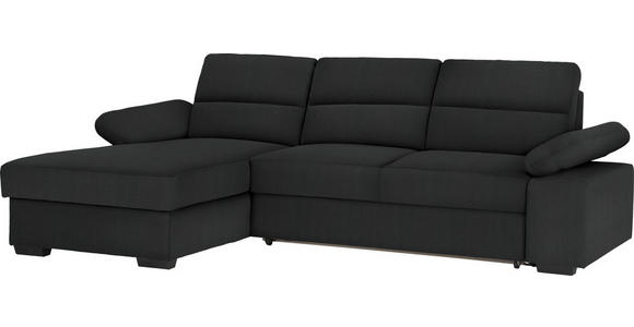 ECKSOFA in Webstoff Schwarz  - Dunkelbraun/Schwarz, KONVENTIONELL, Kunststoff/Textil (166/258cm) - Cantus