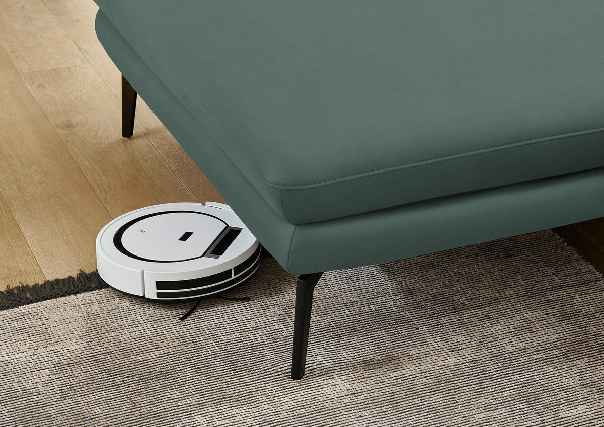 ECKSOFA in Echtleder Opal  - Opal/Schwarz, Design, Leder/Metall (180/310cm) - Dieter Knoll