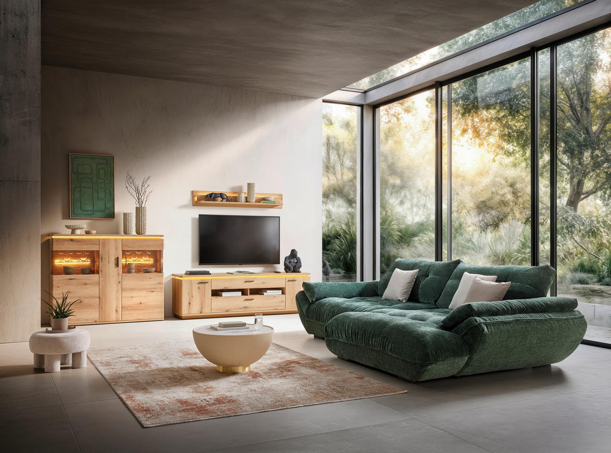 SEDACÍ SOUPRAVA, textil, tmavě zelená - černá/tmavě zelená, Moderní, textil/plast (317/63/179cm) - Landscape