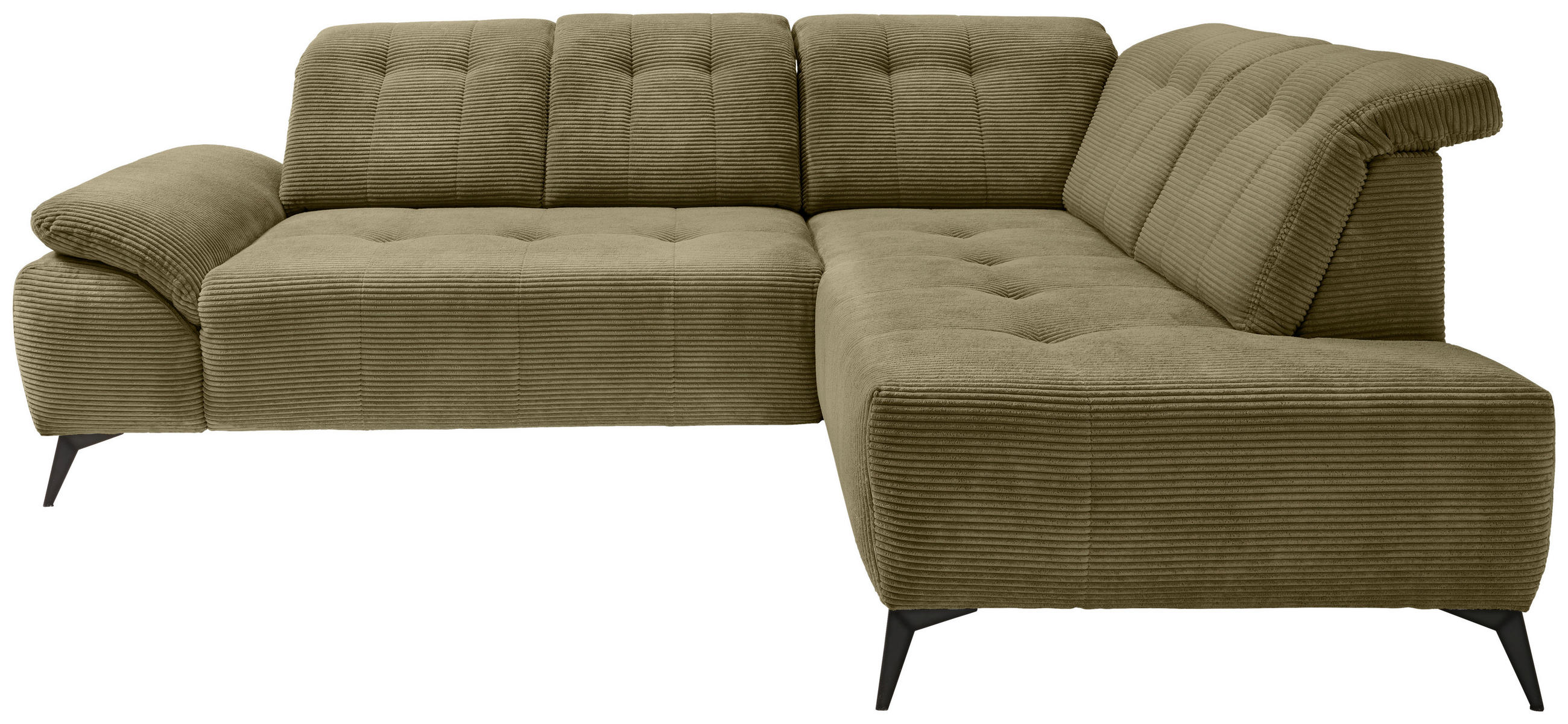 ECKSOFA in Cord Olivgrün  - Schwarz/Olivgrün, Modern, Textil/Metall (272/200cm) - Livetastic