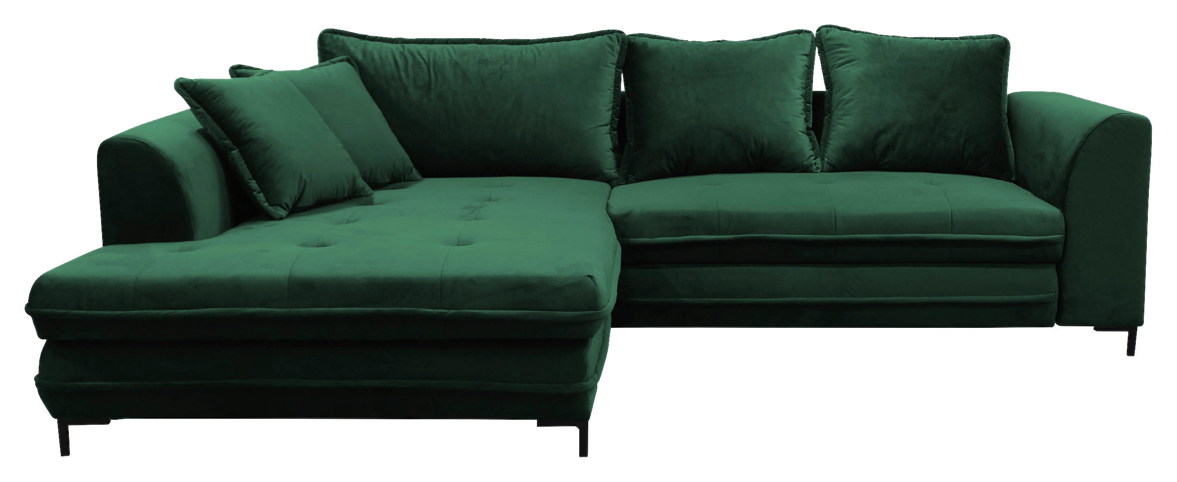 ECKSCHLAFSOFA Velours Grün  inkl. Zierkissen, Rückenkissen, Bettkasten, Schlaffunktion  - Schwarz/Grün, Design, Textil/Metall (187/277cm) - P & B