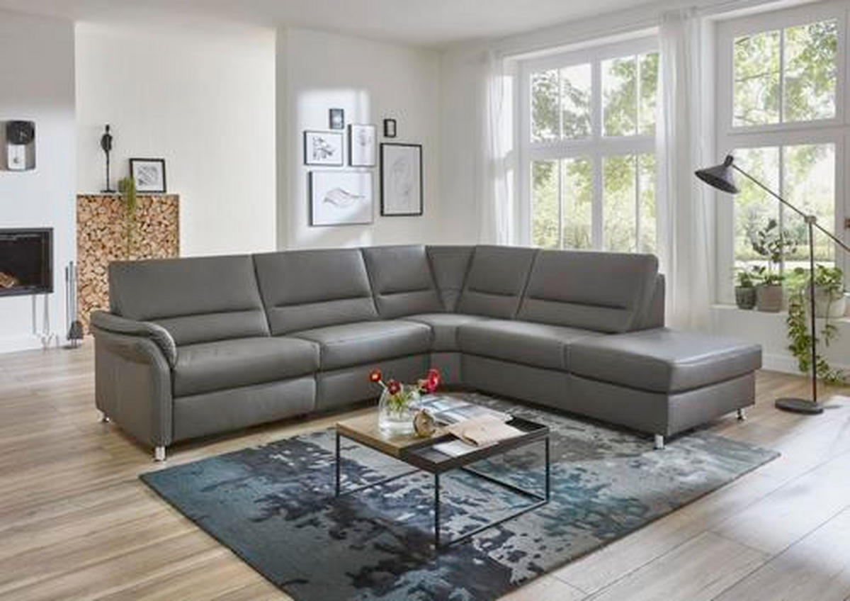 ECKSOFA in Echtleder Grau  - Beige/Hellgrau, Design, Leder/Metall (288/249cm) - Beldomo Premium