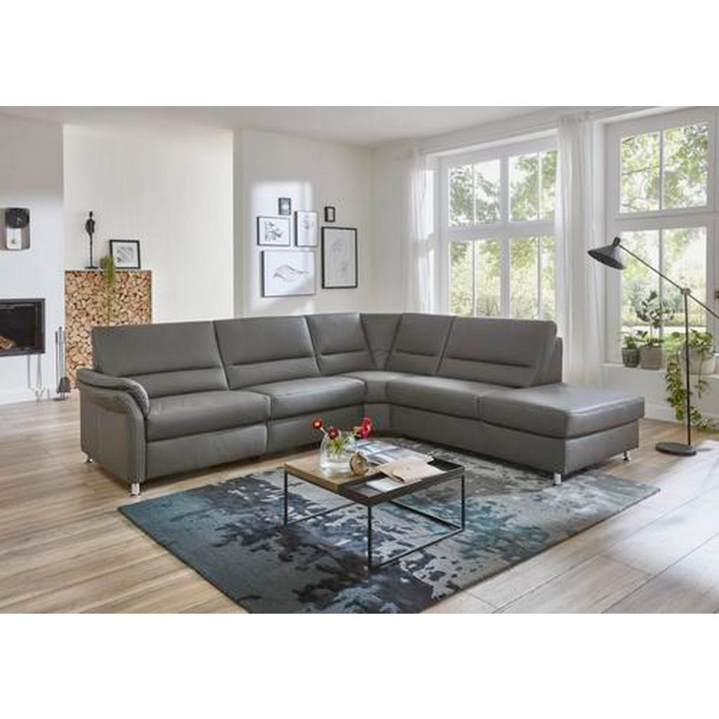 Thumbnail - Beldomo Premium Ecksofa, Grau, Leder, Echtleder, Rindleder, 5-Sitzer, Ottomane rechts, L-Form, 288x249 cm, Goldenes M, e...